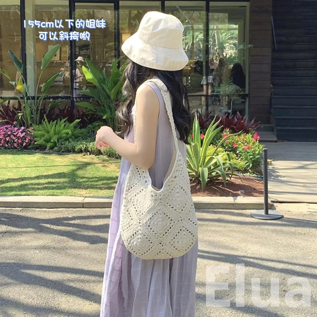 单肩包2025夏天新款通勤女式流行百搭女包包托特包编织手工大容量