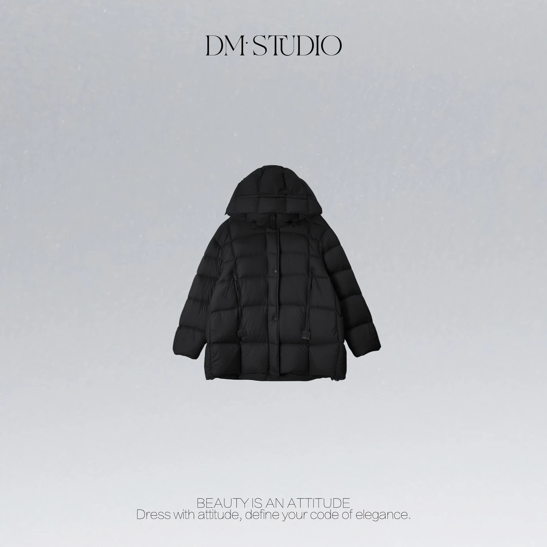 DEDM•STUDIO/冬季保暖厚款排扣连帽新国标90白鹅绒服2512YRF/7571