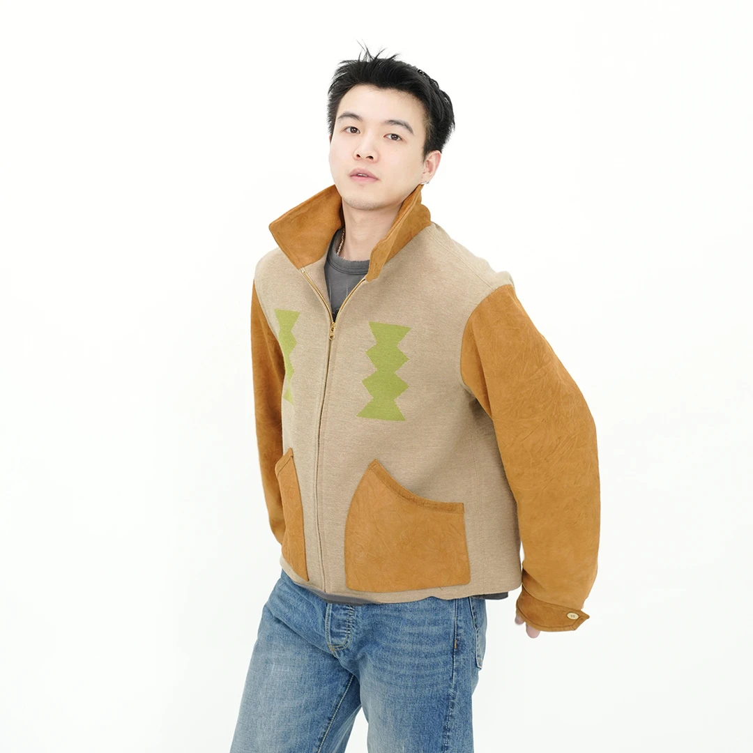 VISVSVM 24AW STANZA JKTJACQUARD 地毯布拼接羊皮夹克男