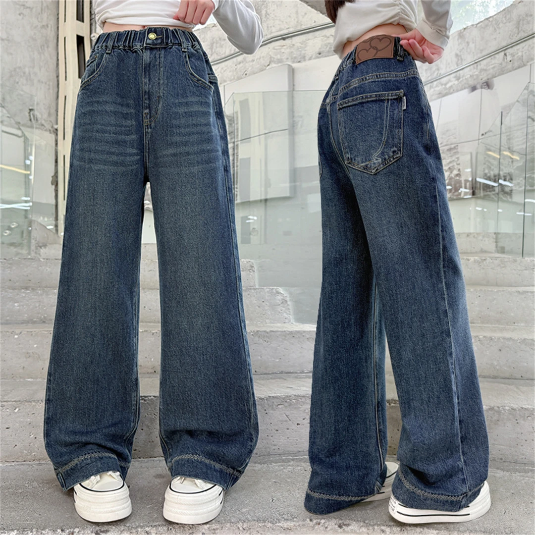 女童牛仔裤春秋款2025新款儿童女大童秋季直筒阔腿裤女孩裤子秋装
