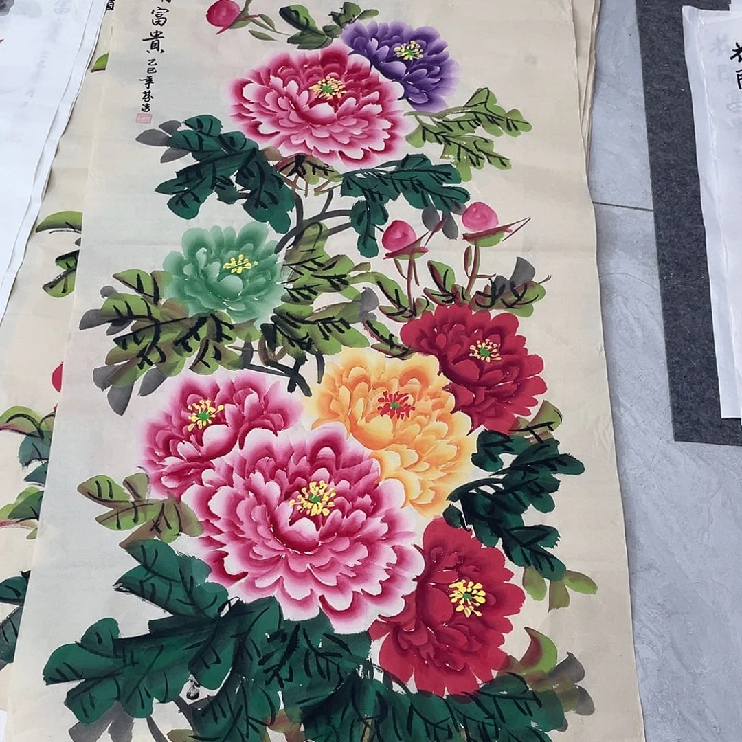 国画国画作品书法作品原稿四尺竖仿古五彩