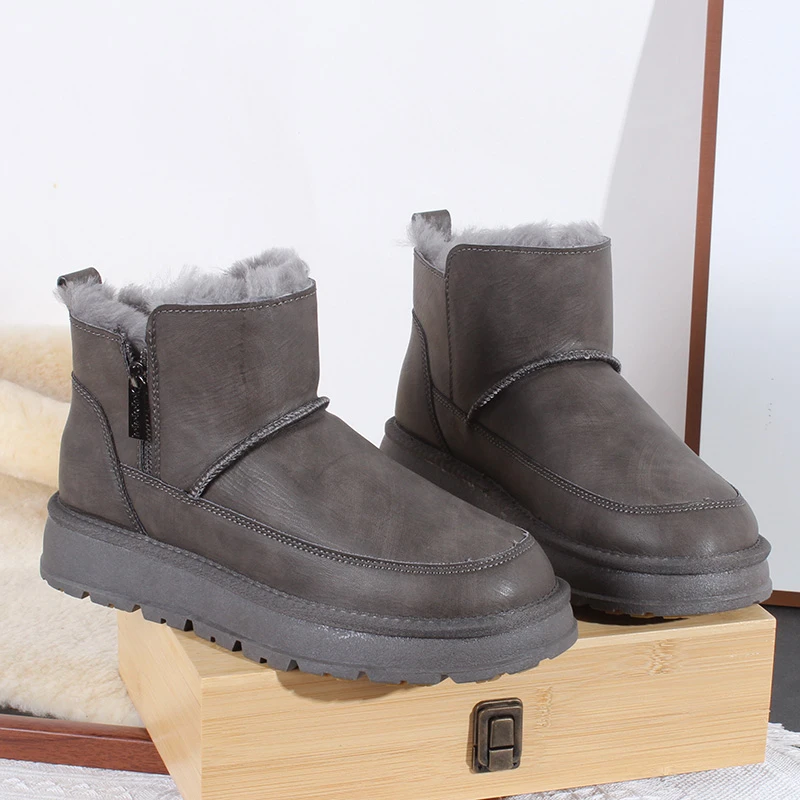 防水皮面+内里加绒羊毛！KS-7533大码46防污男雪地靴短筒拉链短靴