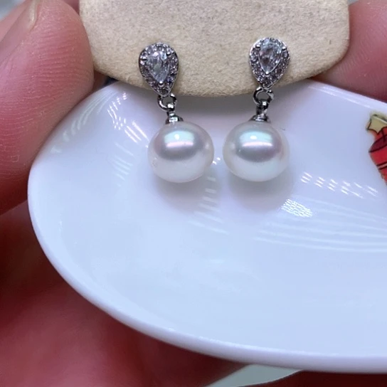 银S925镶嵌淡水珍珠耳饰