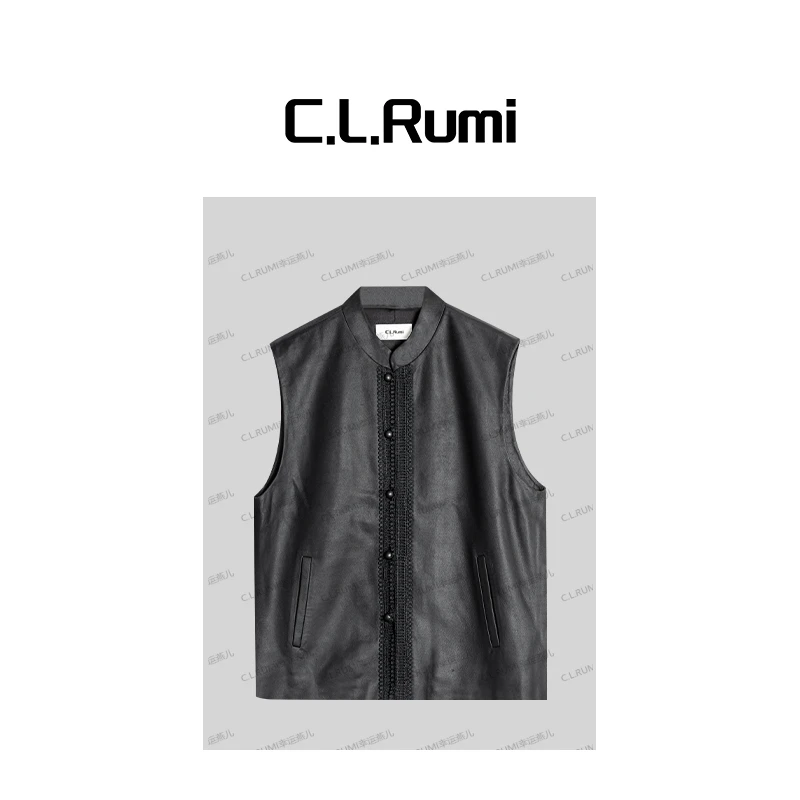 【Rumi时装】“诗集马甲”25轻奢宽松复古小羊皮无袖马甲上衣7045bx