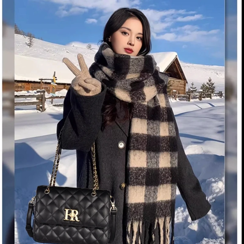 围巾冬季高级百搭格子披肩情侣保暖学生加厚围脖围巾女 Z