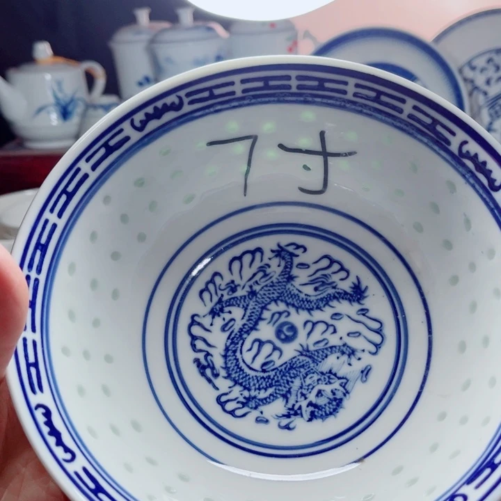 青花玲珑7寸面碗龙纹