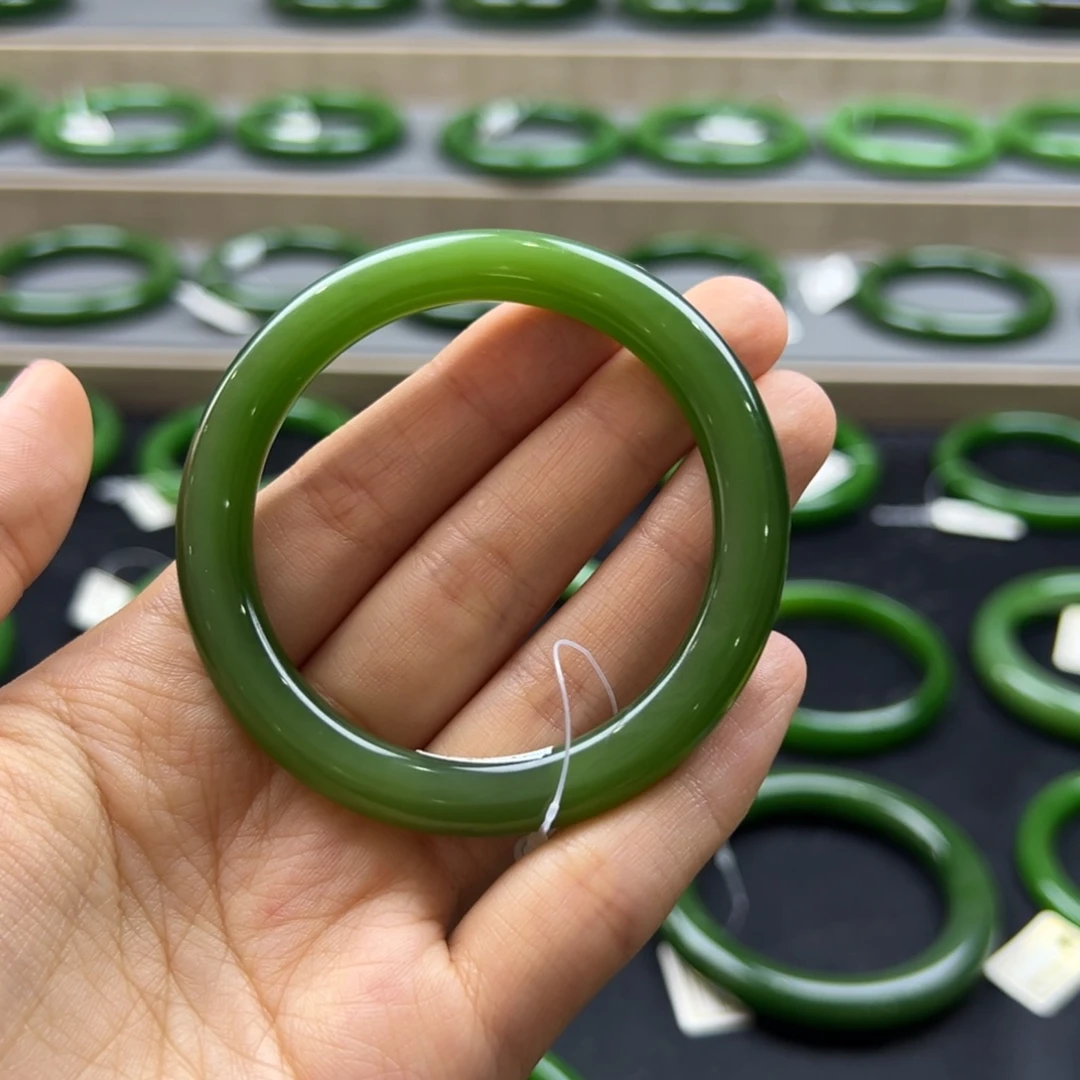 和田玉（碧玉）未镶嵌手镯碧玉高色艳底帝王绿少黑5253