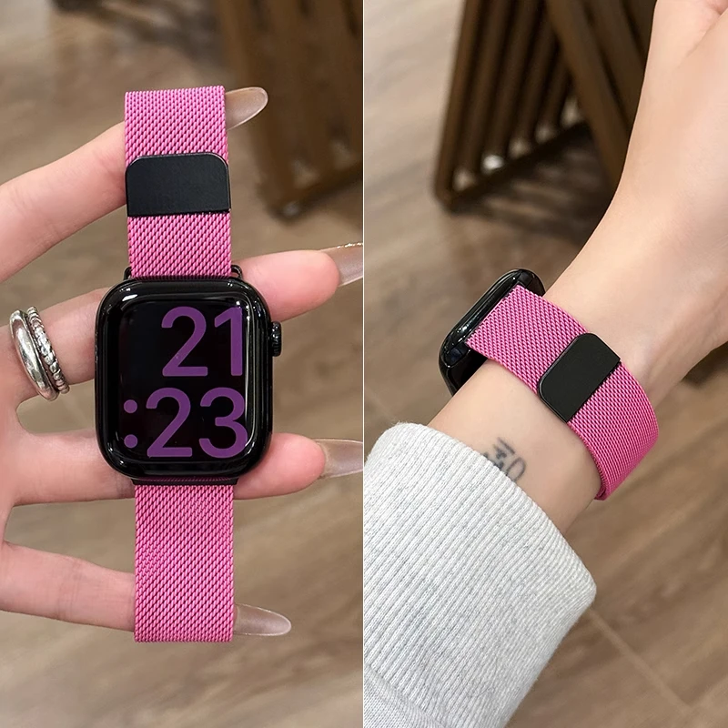 适用苹果s10/S9/S8/SE/Ultra手表表带米兰金属磁吸表带腕带42mm