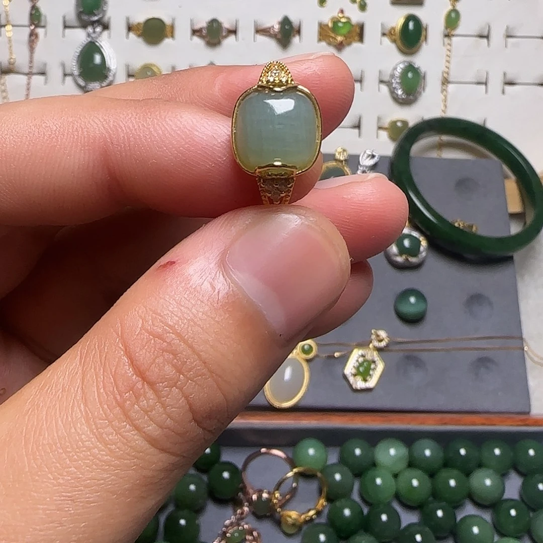 和田玉（碧玉）银S925镶嵌戒指