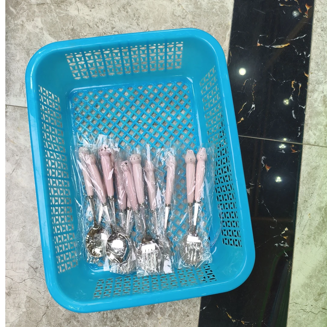 A系列创意长方形可折叠陶瓷可爱卡通304勺叉便捷盒清仓福利餐具