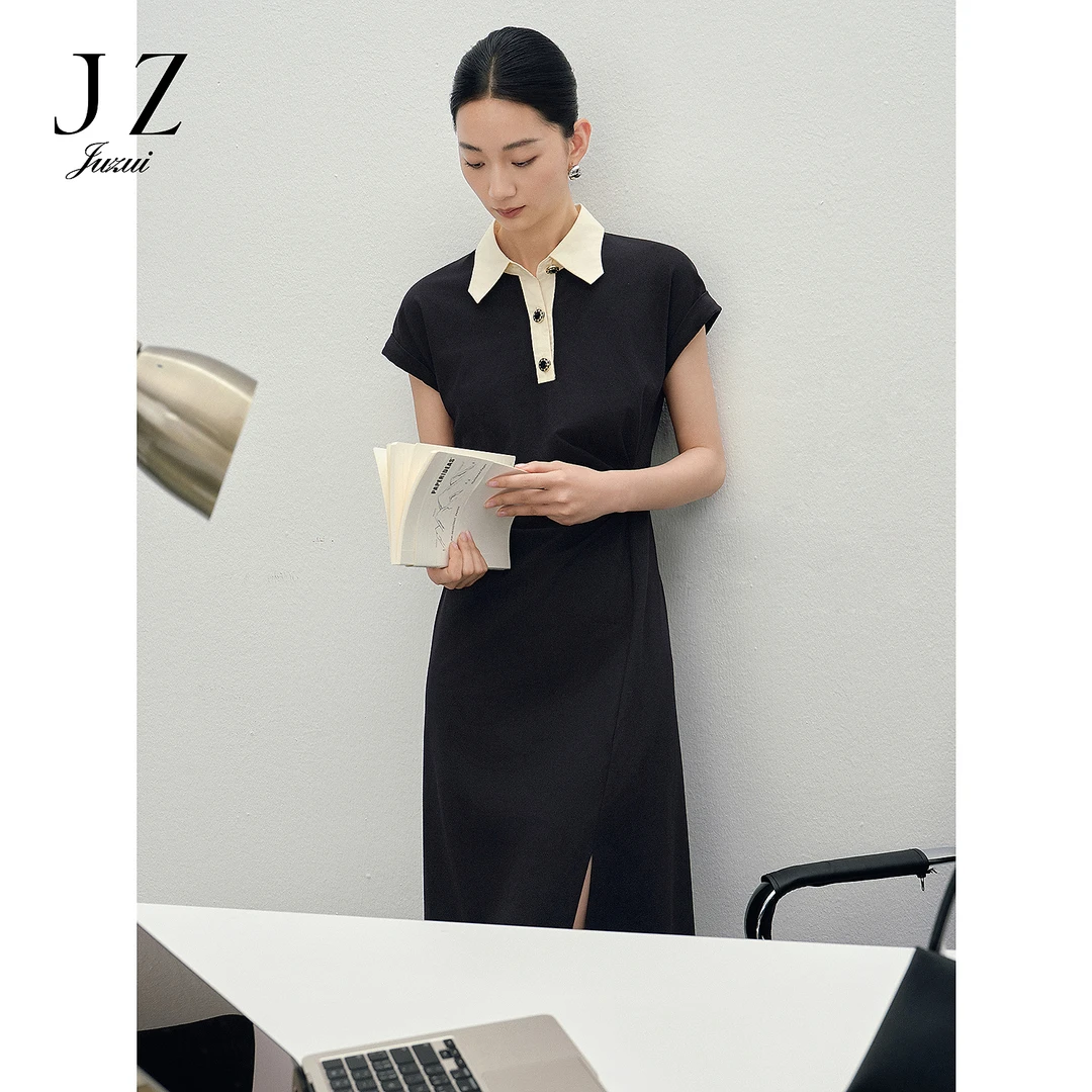 JUZUI玖姿JWFX50046优雅气质polo领收腰连衣裙女2025夏季新款