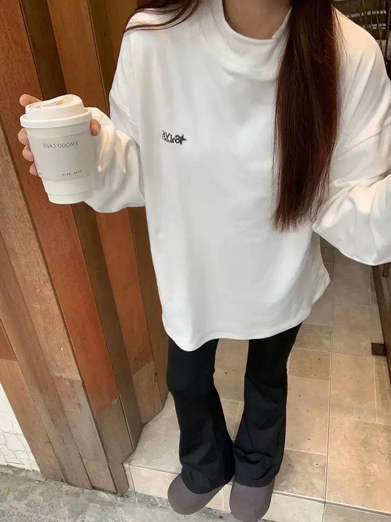 699半高领白色内搭打底衫女2025秋冬新款宽松中长款t恤长袖上衣
