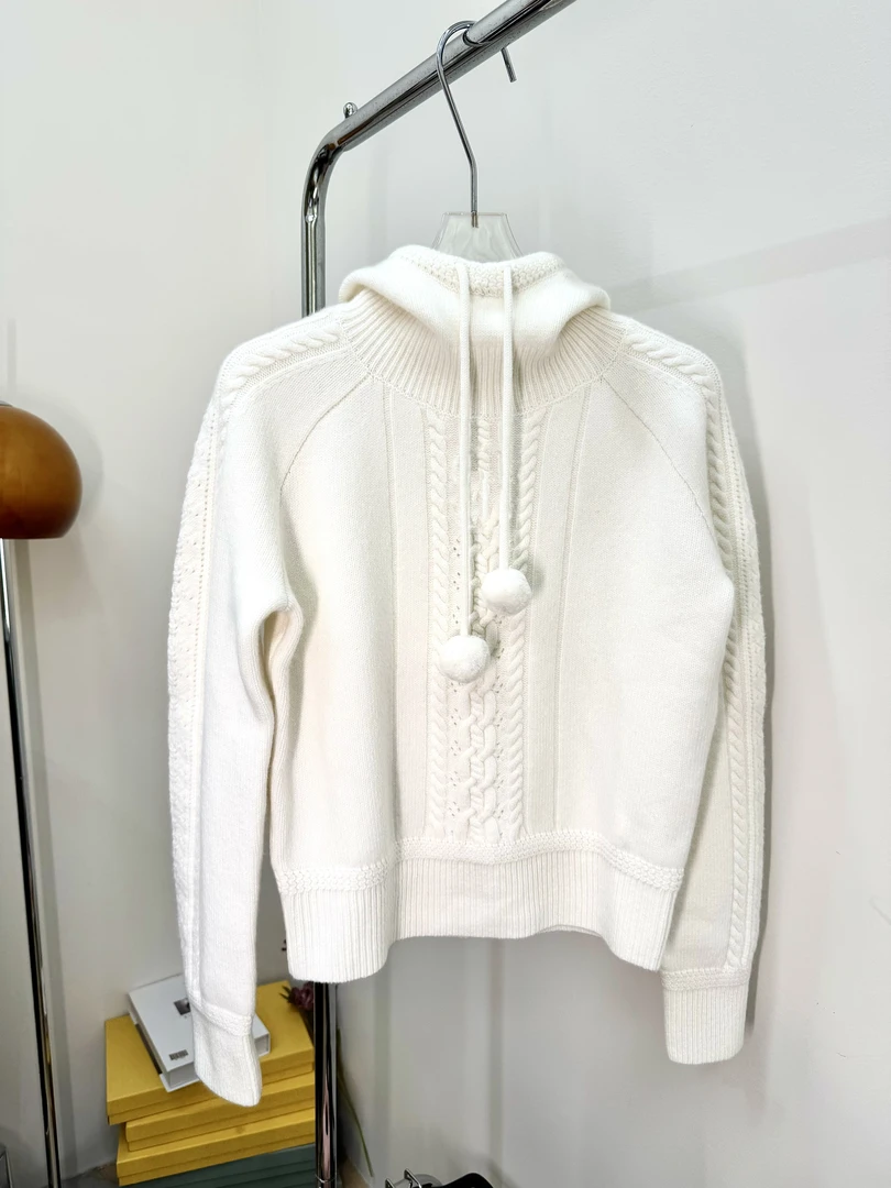 muhou秋冬连帽套头白色时尚百搭羊绒高领毛衣