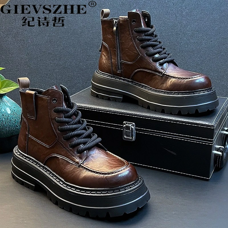 纪诗哲冬季新款高帮皮鞋男韩版潮流马丁靴厚底休闲短靴马丁靴男士