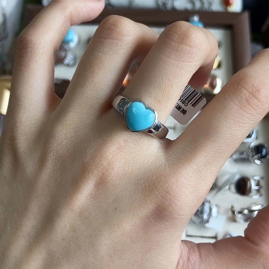 西***林戒指银S925镶嵌烟晶海纹石韩系