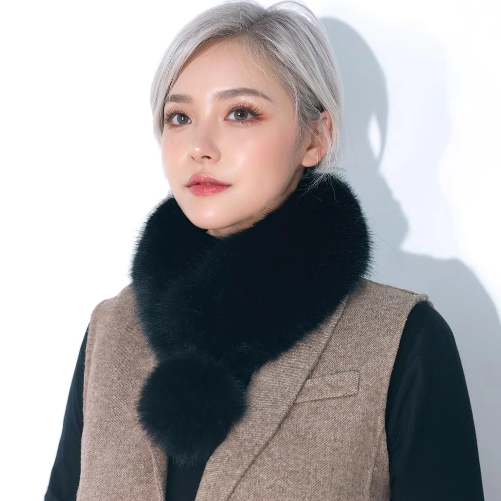 木木（RZ5779）56厘米*7厘米 黑色毛茸围脖围巾