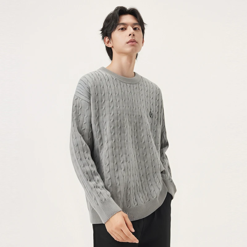 gxg.jeans男装 多色基础刺绣绞花保暖圆领毛衣针织衫男25年冬新品