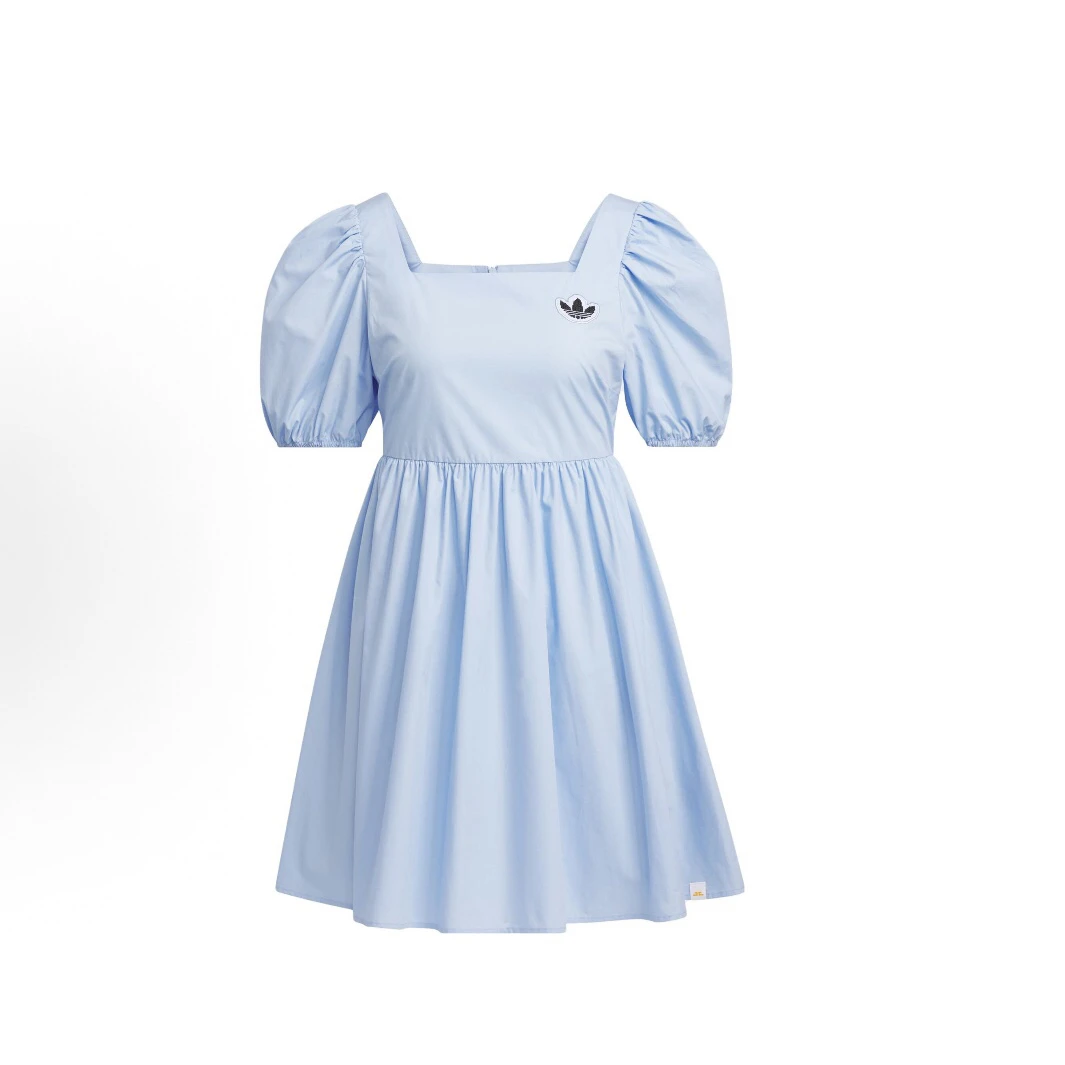 adidas 纯色徽标Logo运动灯笼公主短袖连衣裙 女款IP1773