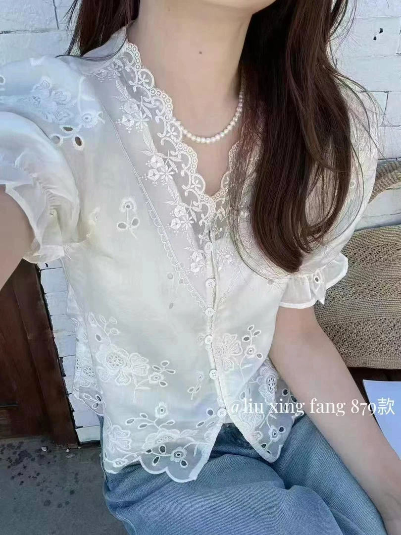 【三顺服饰】｛V领蕾丝｝衬衣