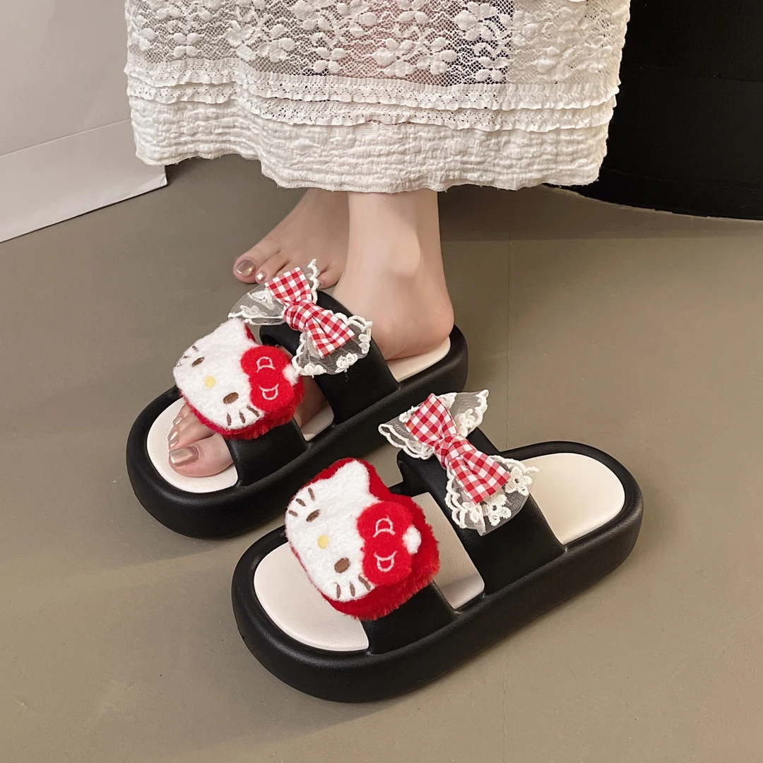 可爱卡通凯蒂猫一字拖鞋女夏外穿2025新款蝴蝶结防滑踩屎感凉拖鞋