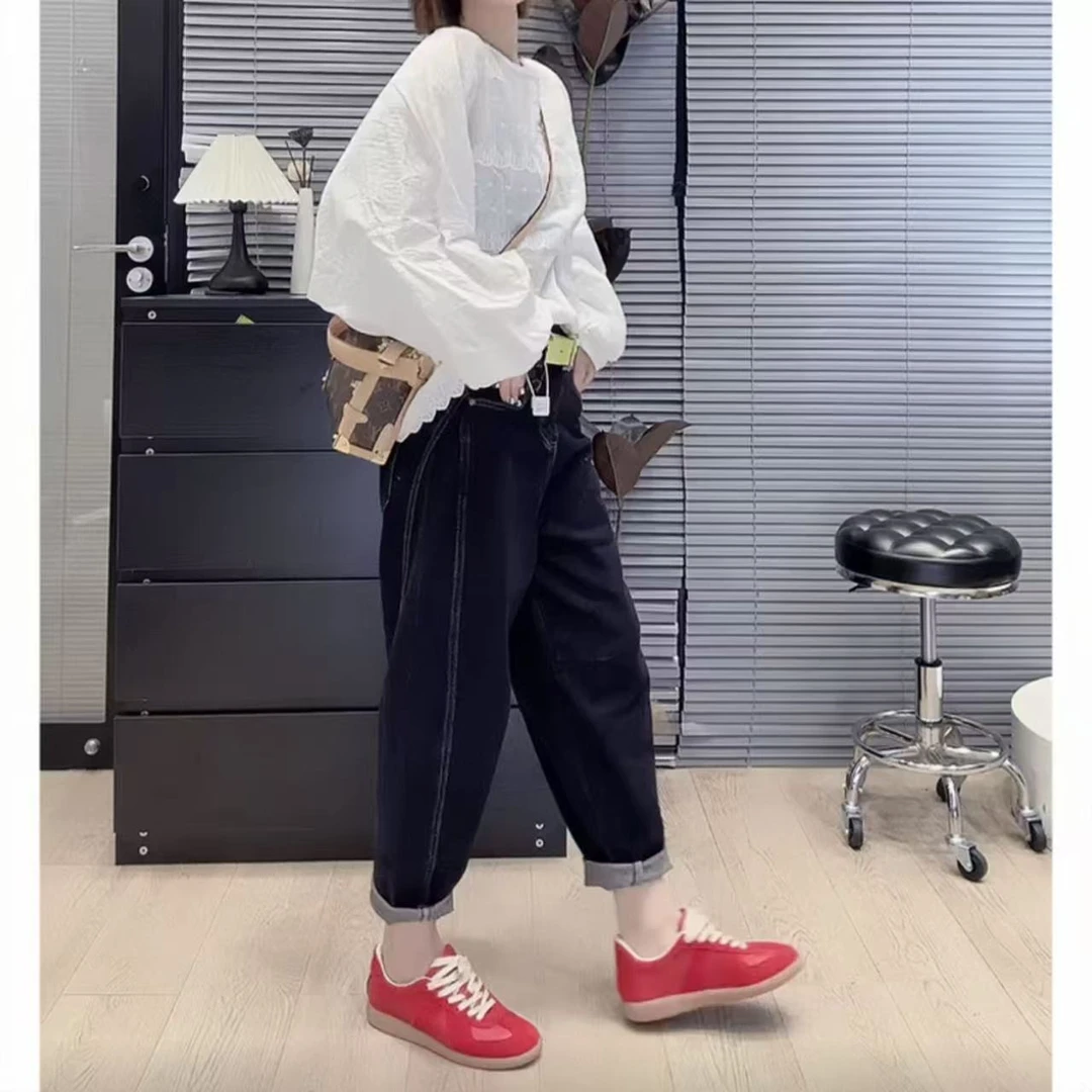 高腰宽松哈伦牛仔裤女显瘦遮胯九分萝卜裤春季新款