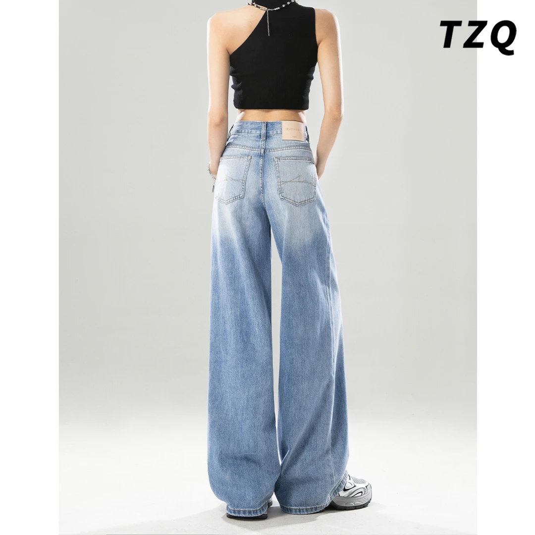 美式垂感阔腿牛仔裤女2025新款高腰时髦显瘦直筒拖地裤TZQ2530359