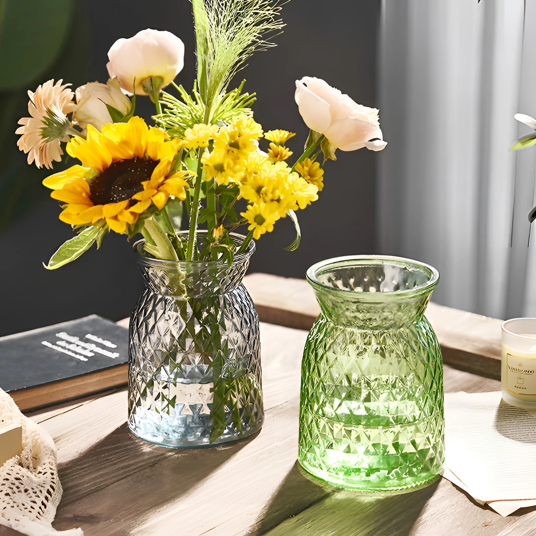 繁星新款大口径创意收口玻璃花瓶简约轻奢透明水养插花器客厅摆件