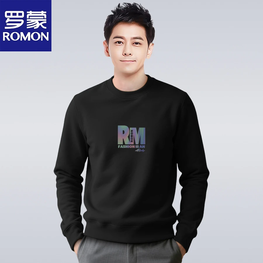 Romon/罗蒙卫衣2025秋季新款爆款男士圆领上衣百搭休闲长袖打底衫