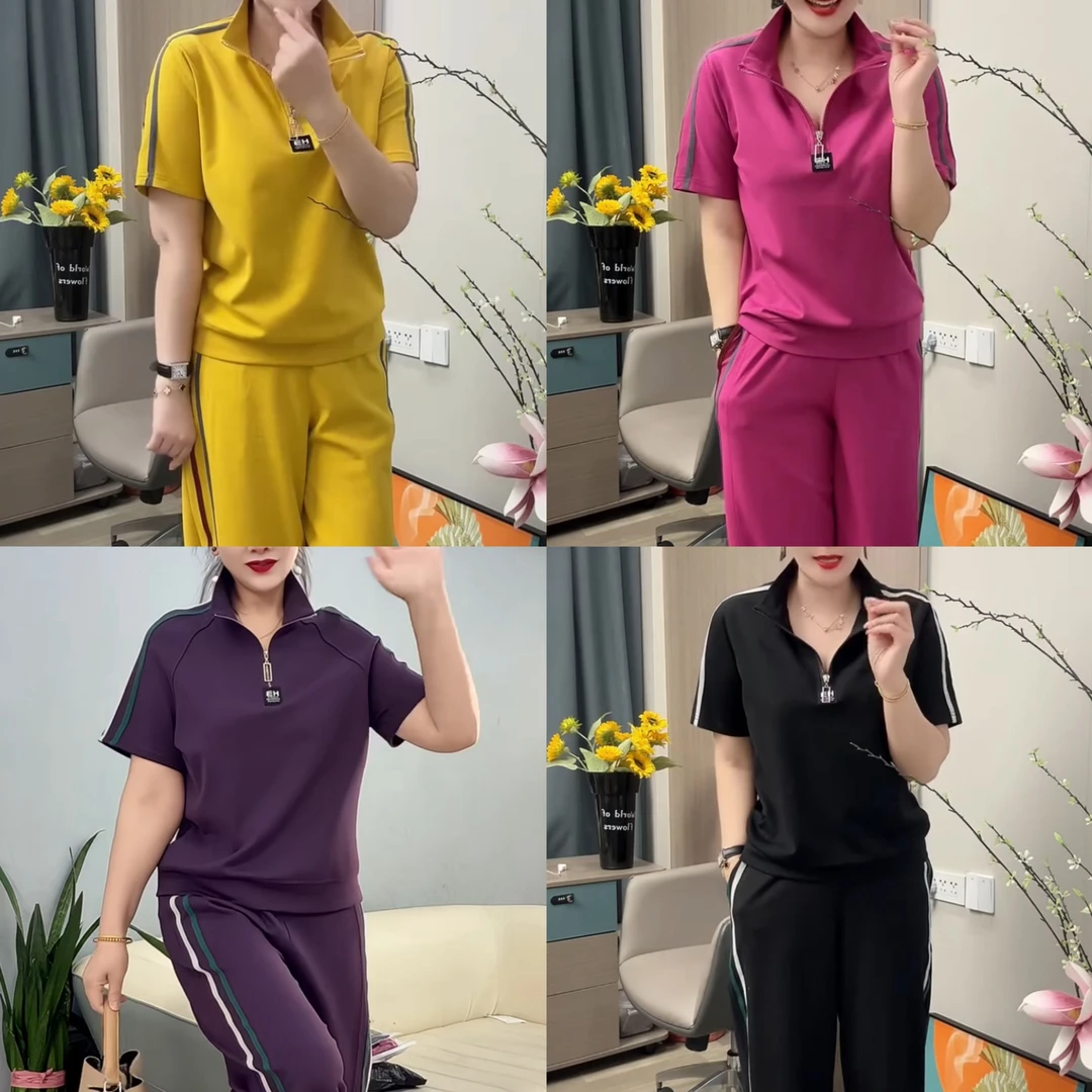 2025休闲时尚女装显瘦宽松洋气减龄拉链夏装休闲风套装