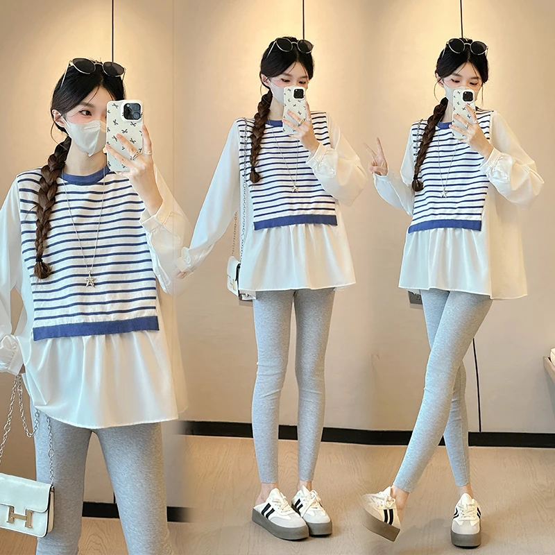 孕妇装2025新款春秋季时尚洋气时髦孕妇条纹衬衫宽松显瘦百搭上衣