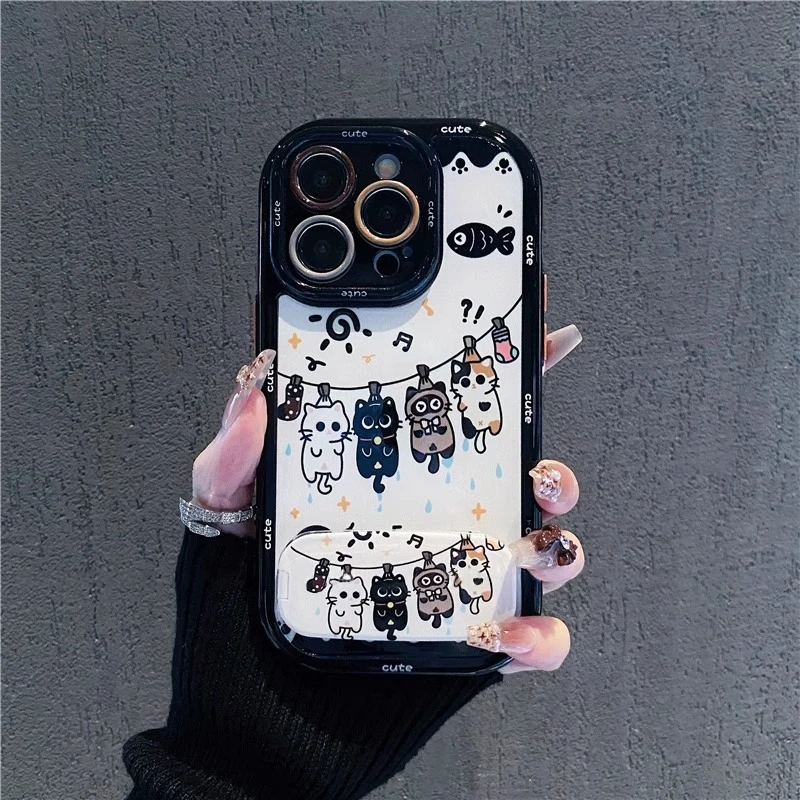可爱晾衣杆小猫新款适用苹果16Promax手机壳iPhone15防摔14潮流13