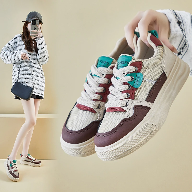2025夏季小白鞋新款韩版ins女学生厚底增高网面透气休闲