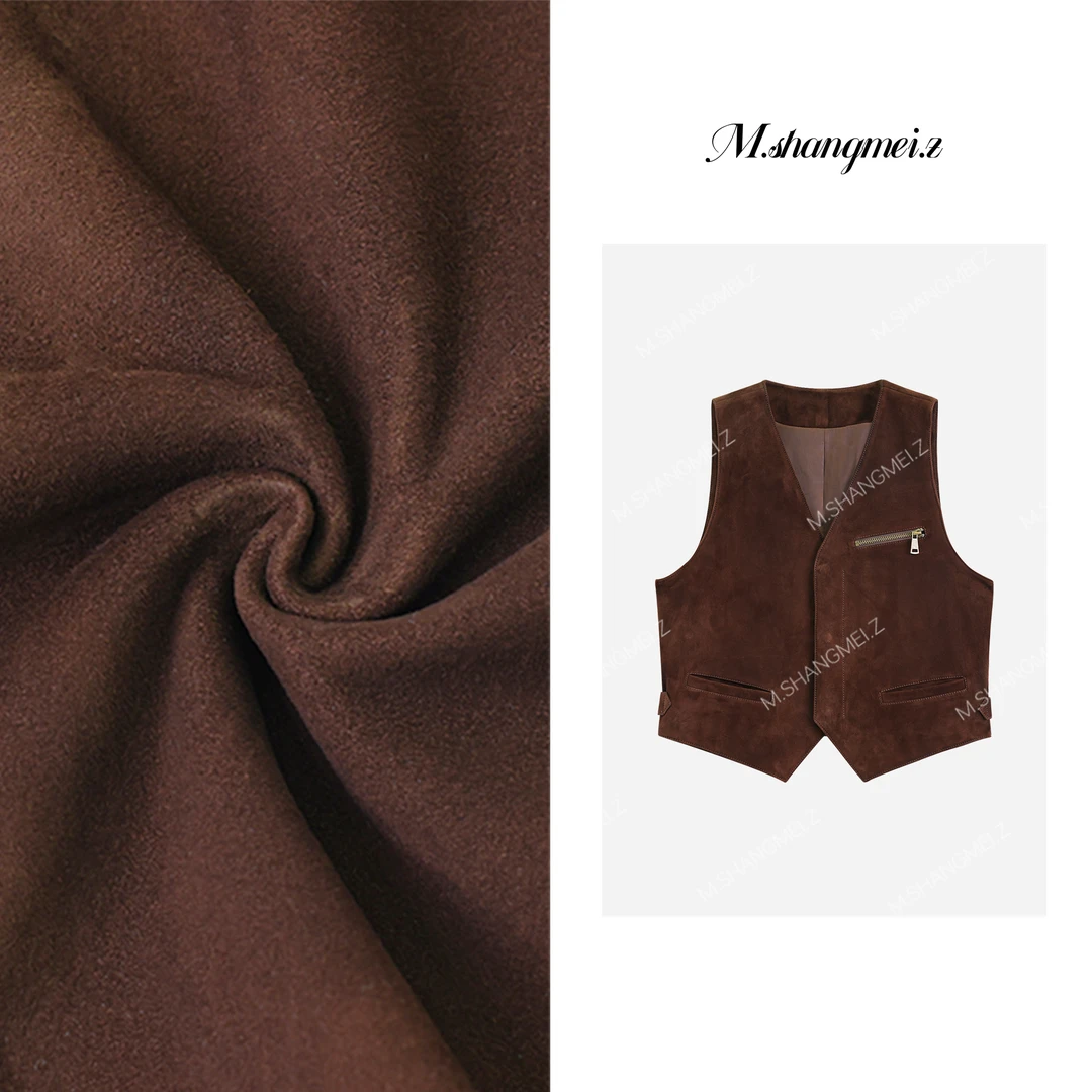 M.SHANGMEI.Z/沐熙【哑光领地】美大哥反绒皮轻奢皮衣马夹X072669