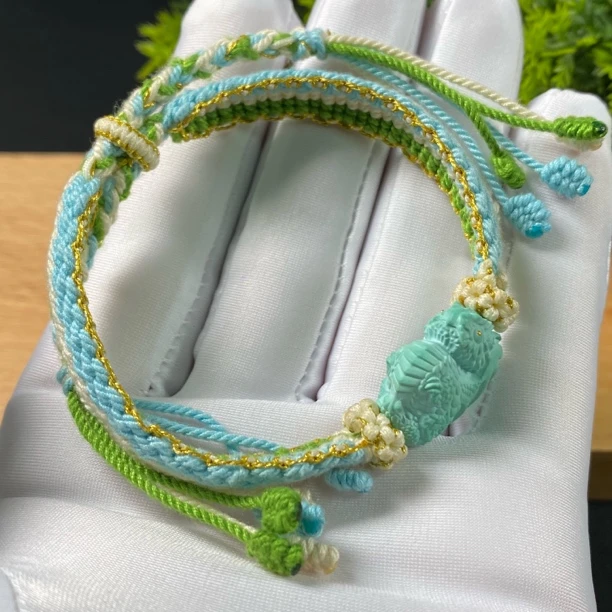 原矿绿松石翼龙编织手串 翼龙18×19×11mm，净重4.73g纯手工编制