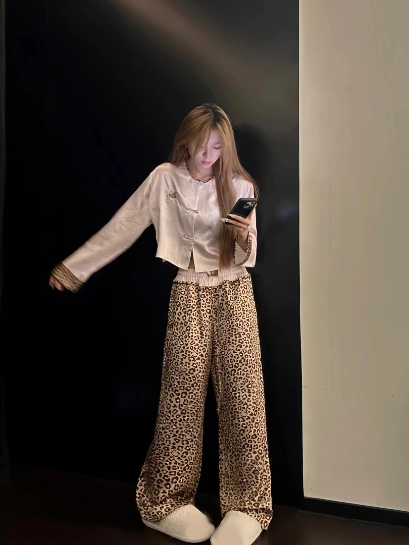甜酷少女豹纹凯蒂猫睡衣女春秋2025新款长袖长裤家居服套装可外穿