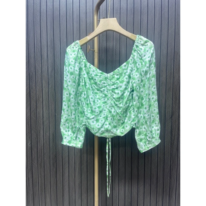 1121夏季碎花上衣短款衬衫束腰女