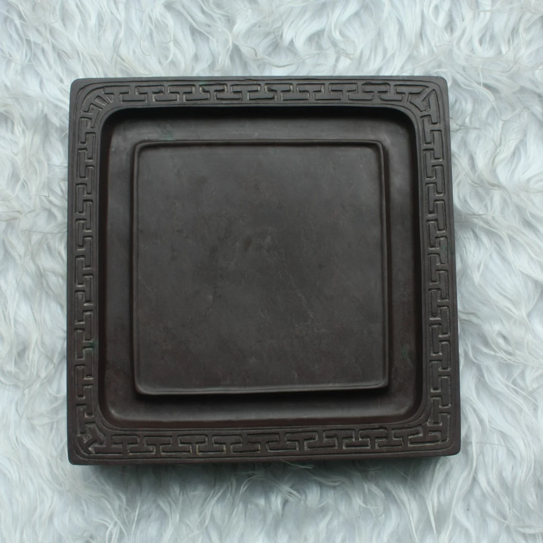 中国四大名砚洮砚老坑羊肝红磨墨适用尺寸13.5x13.5x3cm