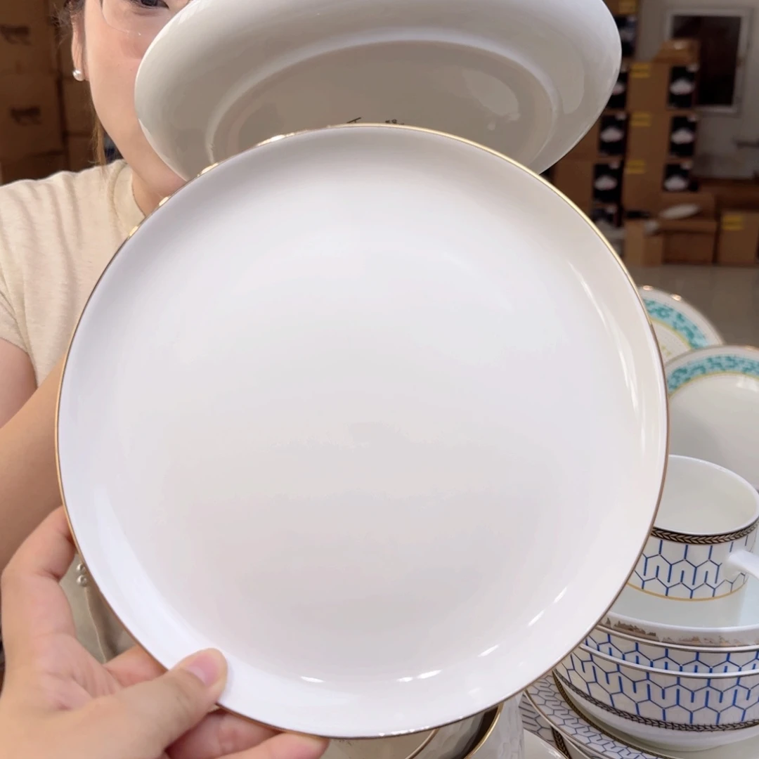 骨瓷骨瓷8英寸20cm圆边盘2只外贸骨瓷