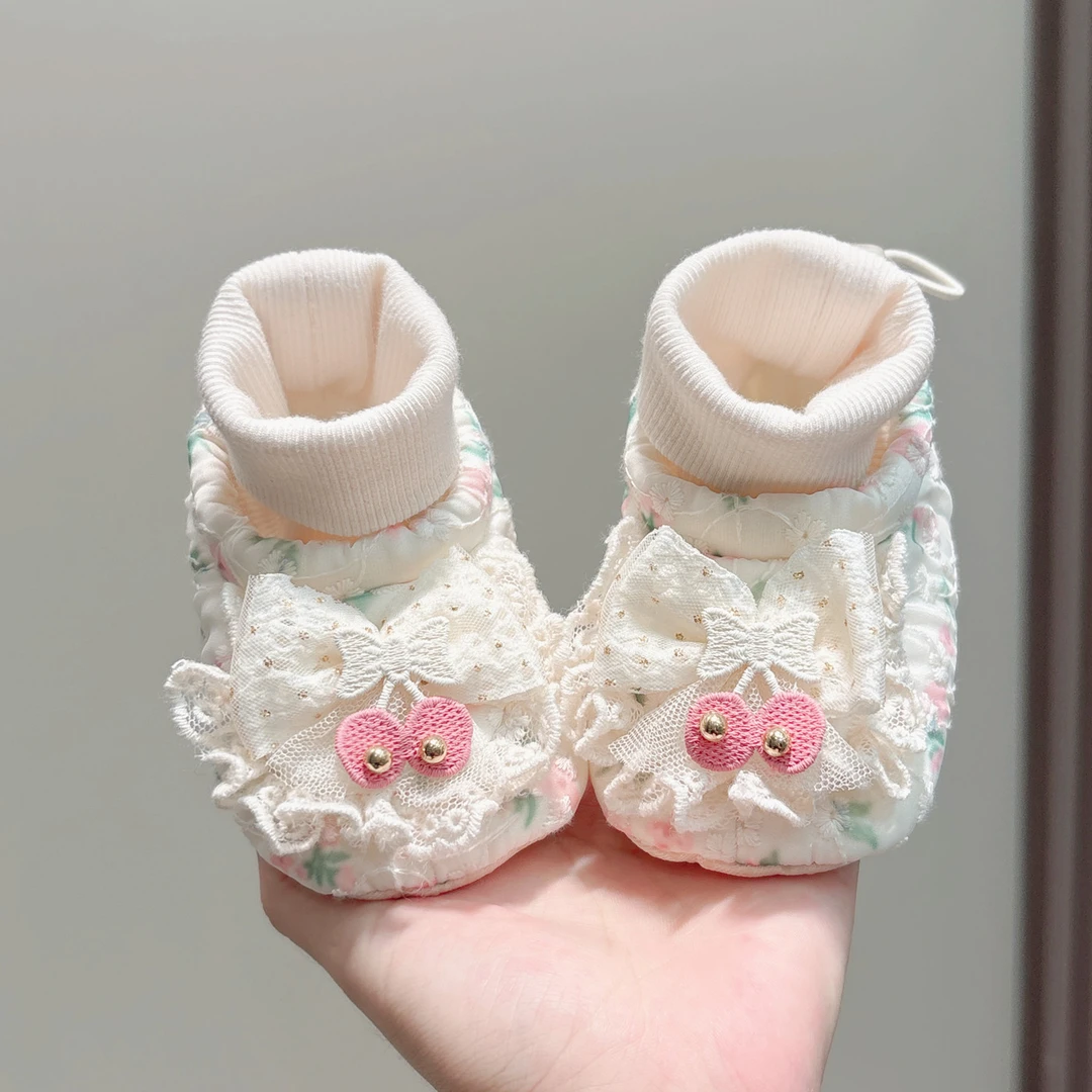 秋冬季女宝步前鞋植物花卉公主风女车缝线袜鞋公主魔术贴松紧带