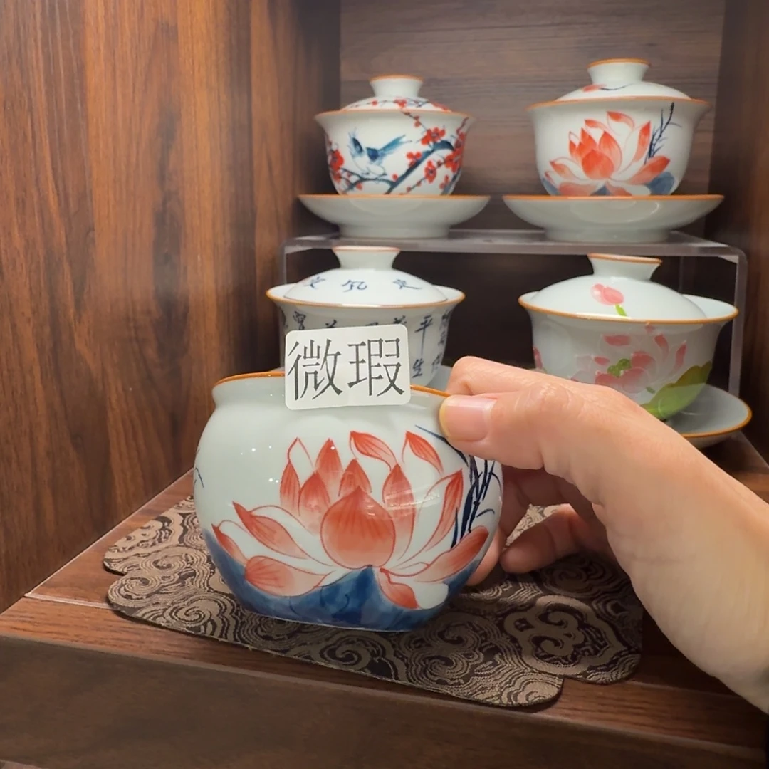 釉下手绘茶具微瑕