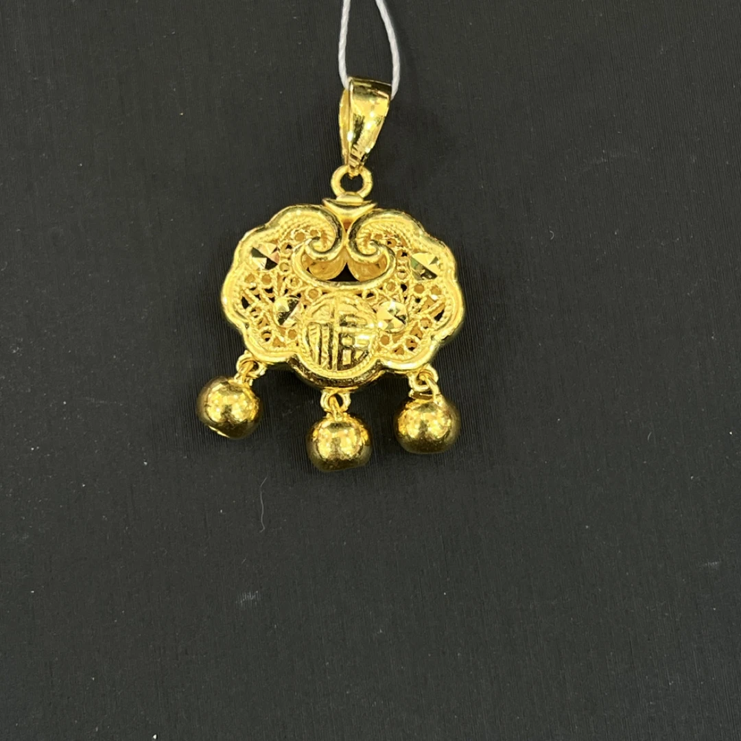 【金展珠宝】 足金 古法福锁铃铛吊坠 瓜子扣 实心