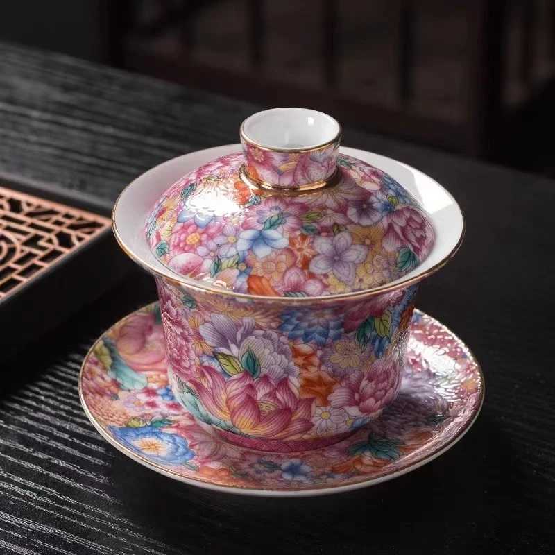 万花珐琅彩三才盖碗AX-G1597