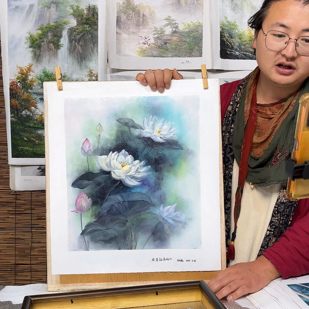 油画行路人小院绘画作品竞拍