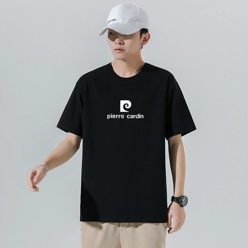 皮尔卡丹短袖T恤男纯棉宽松圆领半袖棉t简约男装百搭夏季印花体恤