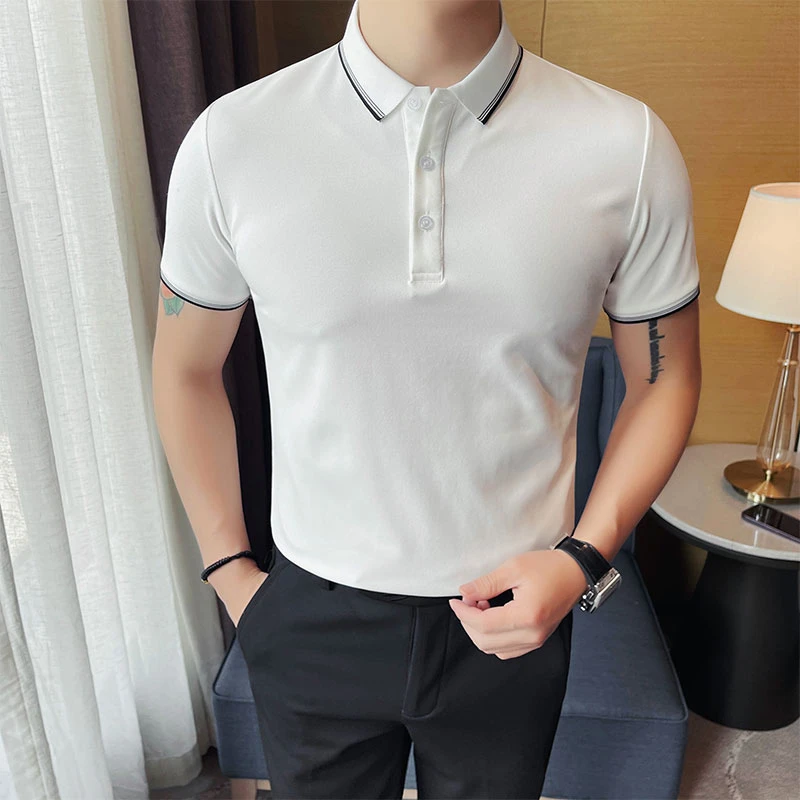 夏季薄款男士短袖polo衫修身翻领六色商务时尚潮流休闲半袖上衣男
