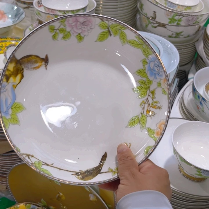 瓷片琴瑟和鸣八寸深盘微瑕四个