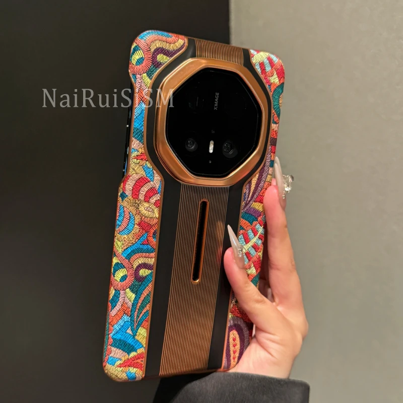 【高品质】适用华为mate70rs非凡大师手机壳皮纹腰果花60rs高级简约