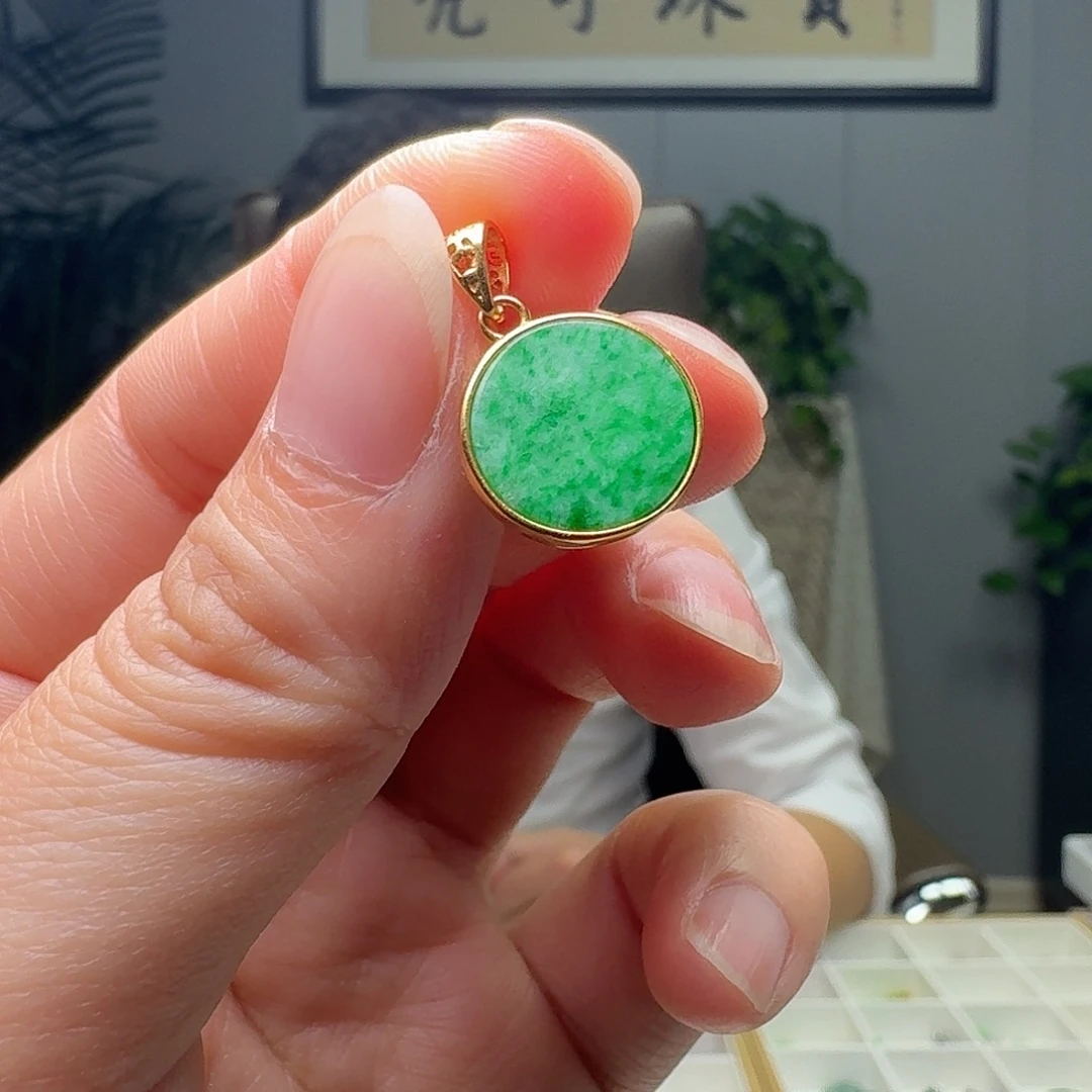 翡翠银S925镶嵌吊坠(不含链)天然