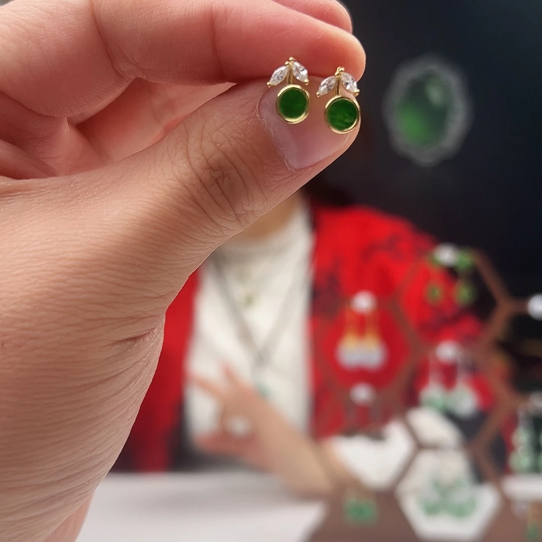 银S925镶嵌翡翠耳饰