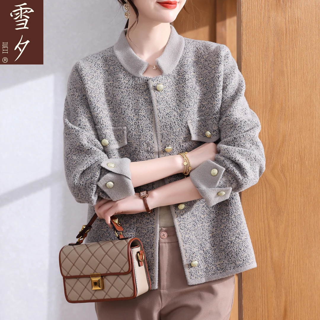 妈妈秋装端庄大气仿貂绒外套2025新款中老年女装洋气毛呢上衣50岁